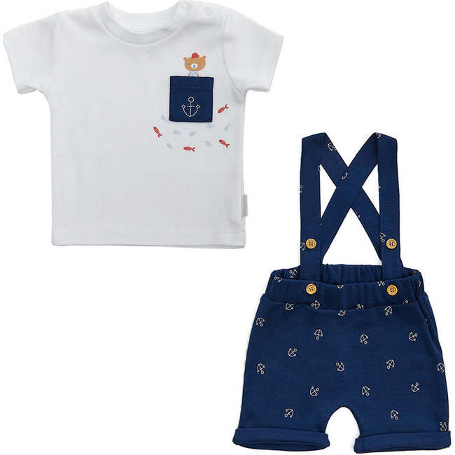 Little Sailor Overalls Outfit, Navy - Overalls - 1