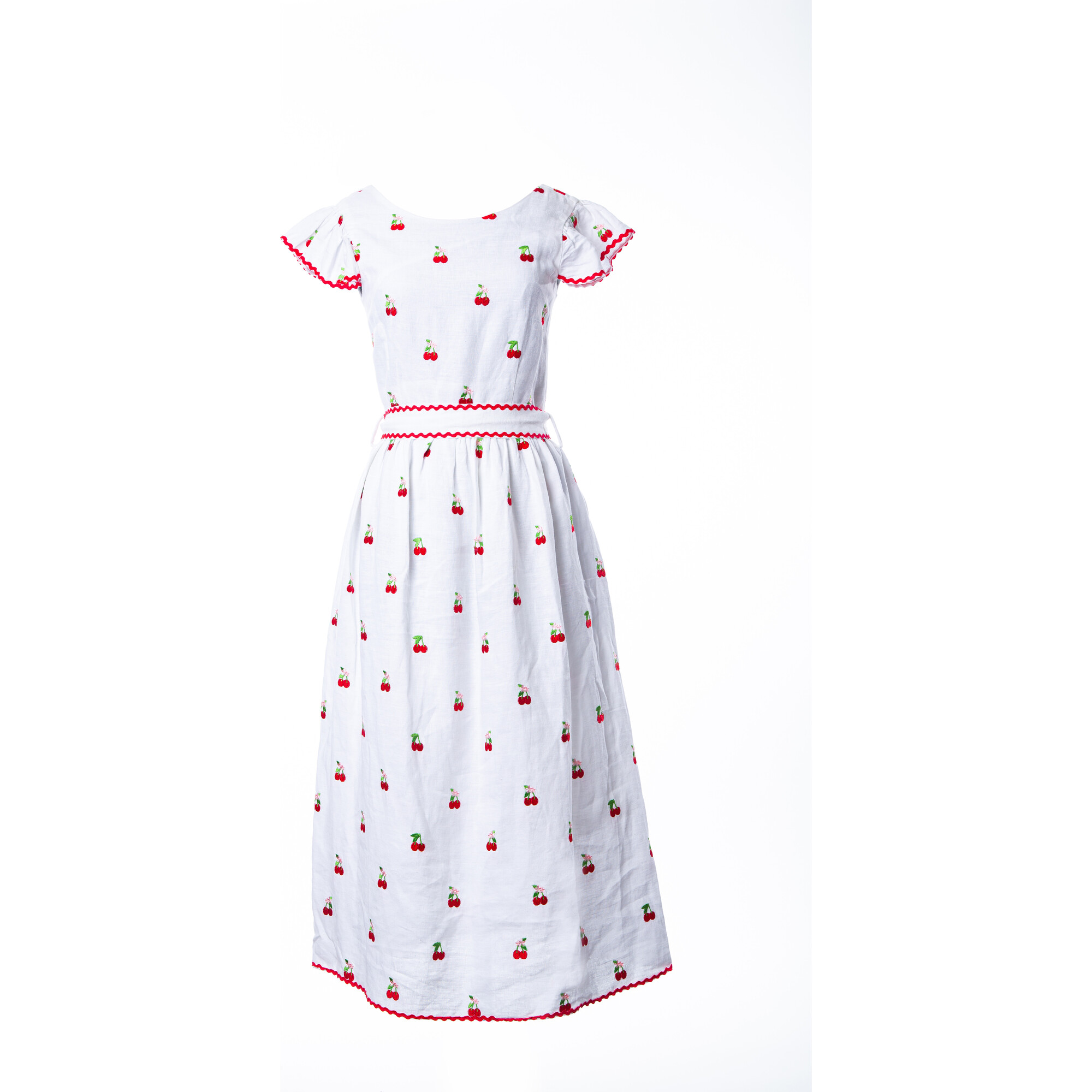 Women's Cherry Dress, White - Dresses - 1