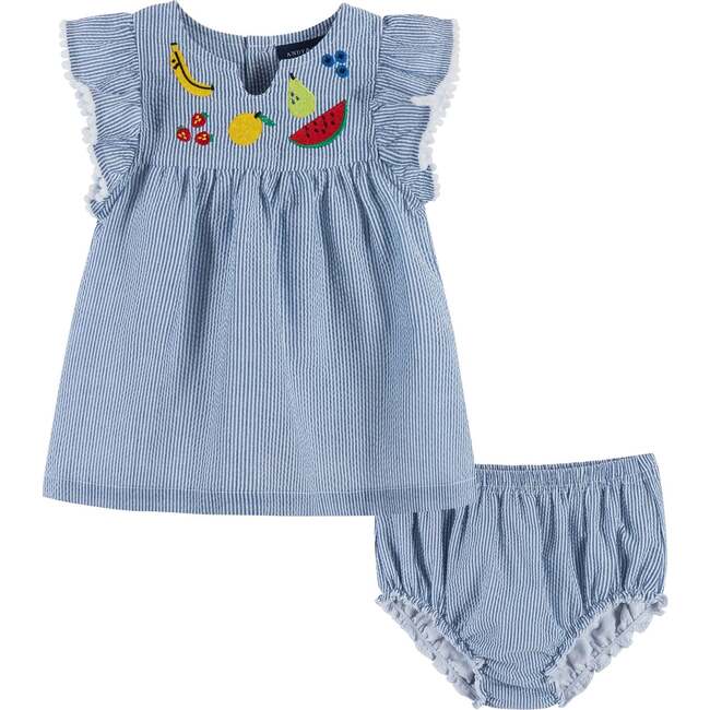 Baby Seersucker Dress, Blue - Dresses - 1