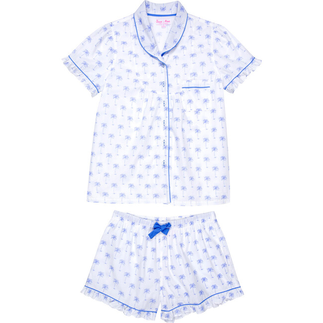Women's Palm Tree Shirt & Boxer Short Set, Blue - Pajamas - 1