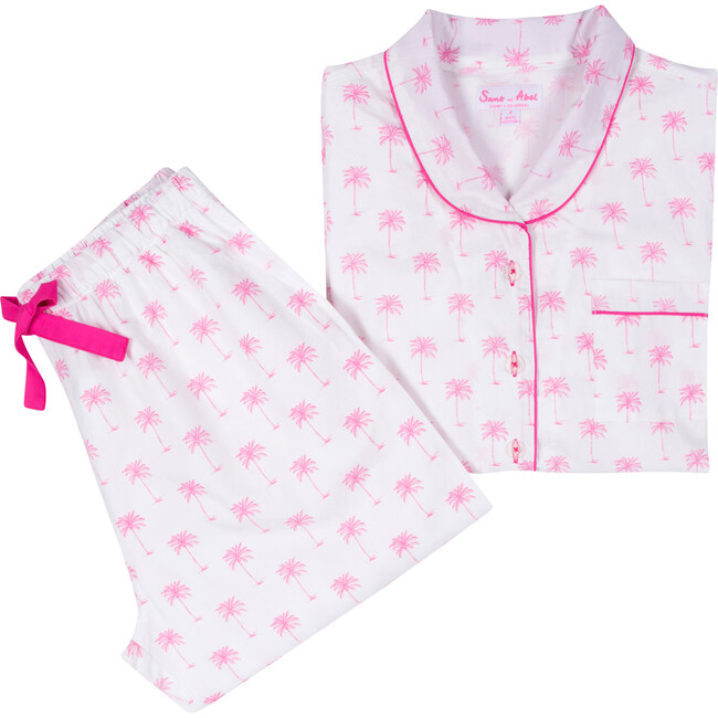 Women's Palm Tree Shirt & PJ Pant Set, Pink - Pajamas - 1