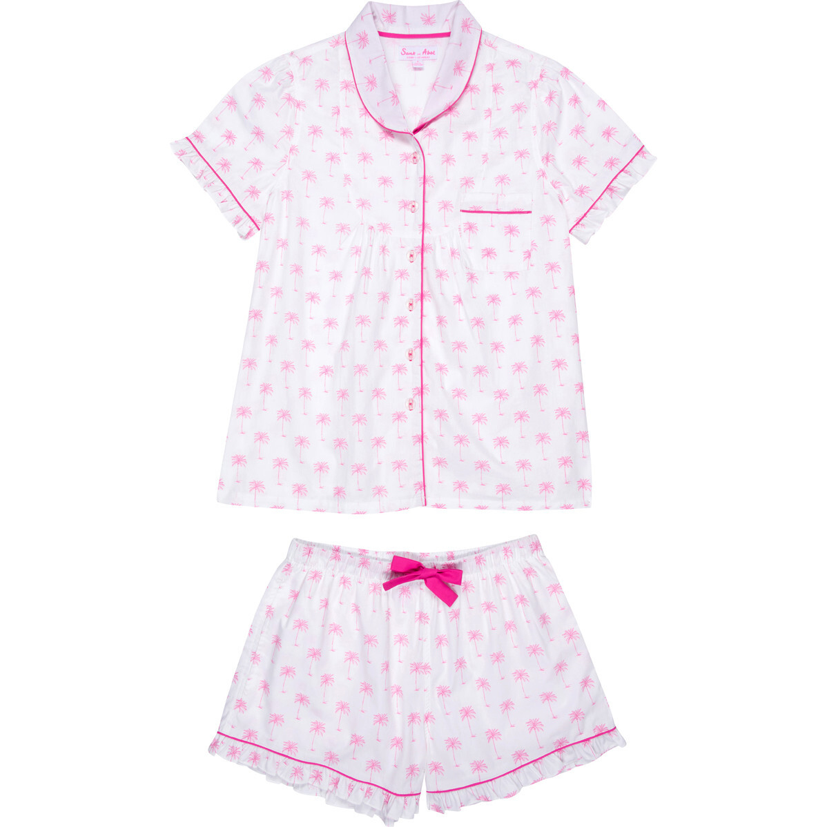 Women's Palm Tree Shirt & Boxer Short Set, Pink - Pajamas - 1