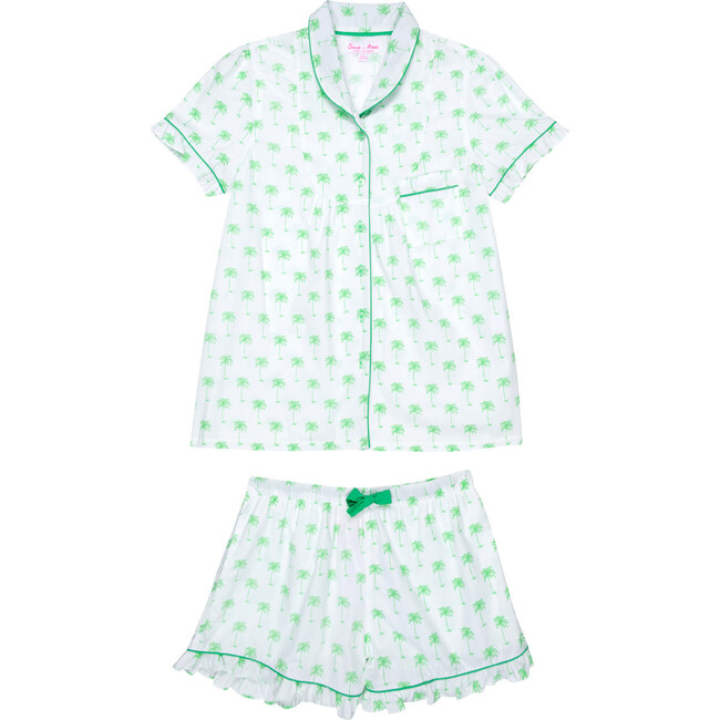 Women's Palm Tree Shirt & Boxer Short Set, Green - Pajamas - 1