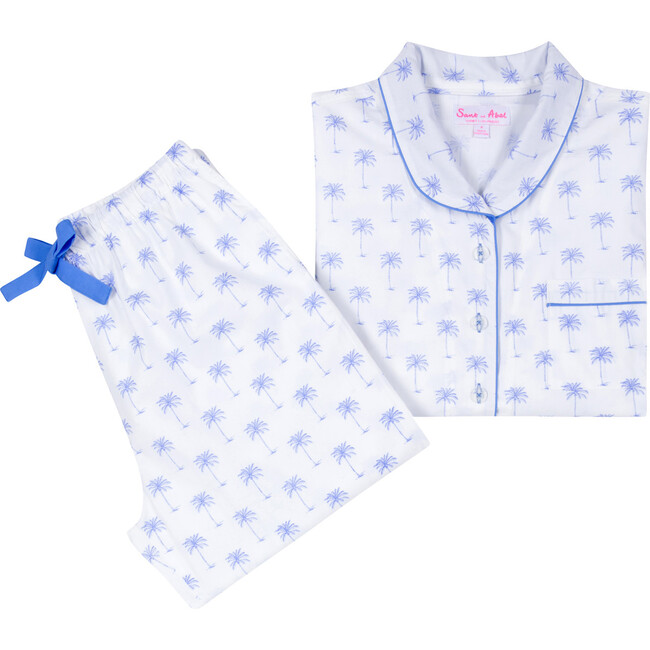 Women's Palm Tree Shirt & PJ Pant Set, Blue - Pajamas - 2