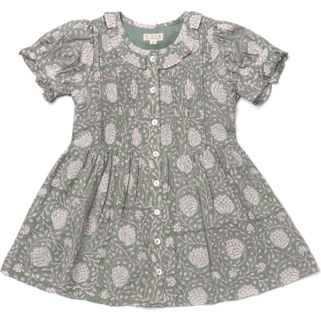 Ivy Dress, Green Lotus Print - Dresses - 1 - zoom