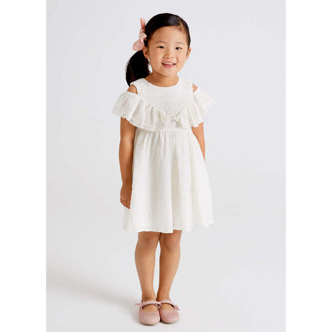 Embroidered Chiffon Dress, White - Dresses - 2