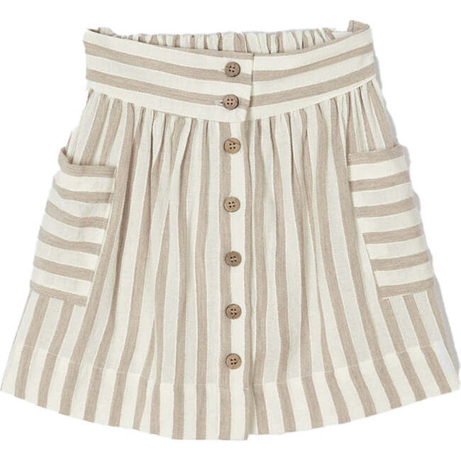 Striped Button Skirt, Beige - Skirts - 1