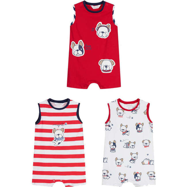3pc Puppy Bodysuit Pack, Red