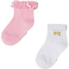 2pc Floral Sock Set, Pink - Socks - 1 - thumbnail