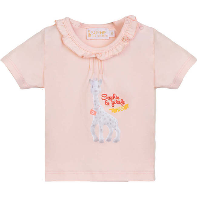 Ruffle Giraffe Print T-Shirt, Pink