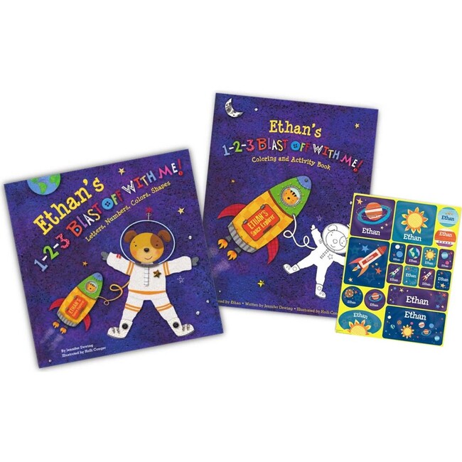 1-2-3 Blast-Off with Me Personalized Book, Coloring Book and Sticker Gift Set