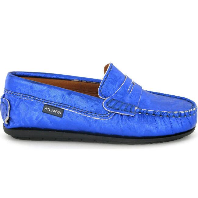 Penny Leather Moccasins, Metallic Blue