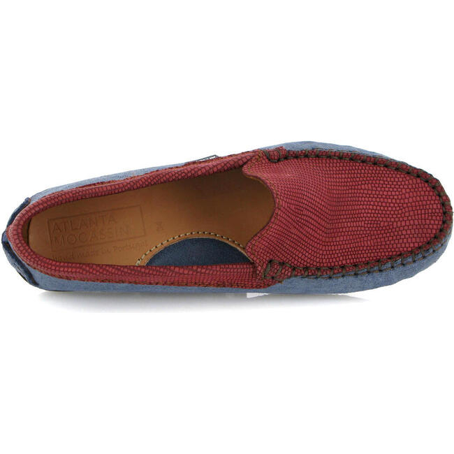 Plain Leather Moccasins, Red & Blue - Loafers - 4