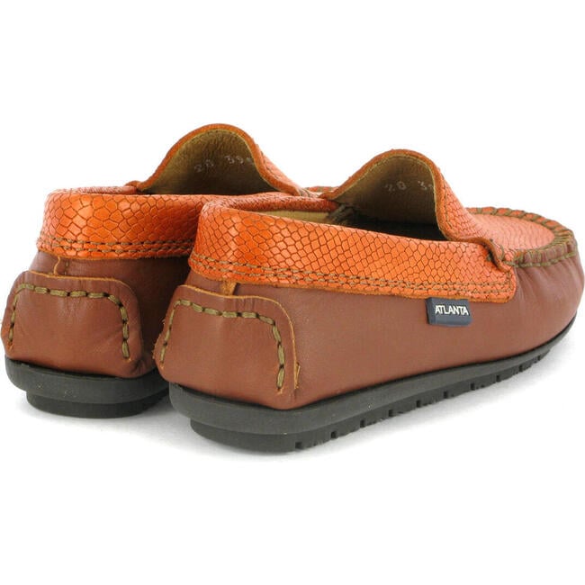 Plain Leather Moccasins, Orange & Tan - Loafers - 3