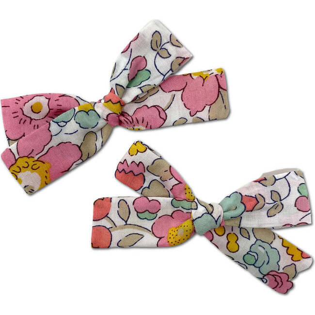 Skinny Ribbon Pigtail Bows, Liberty of London Pink/Mint Floral
