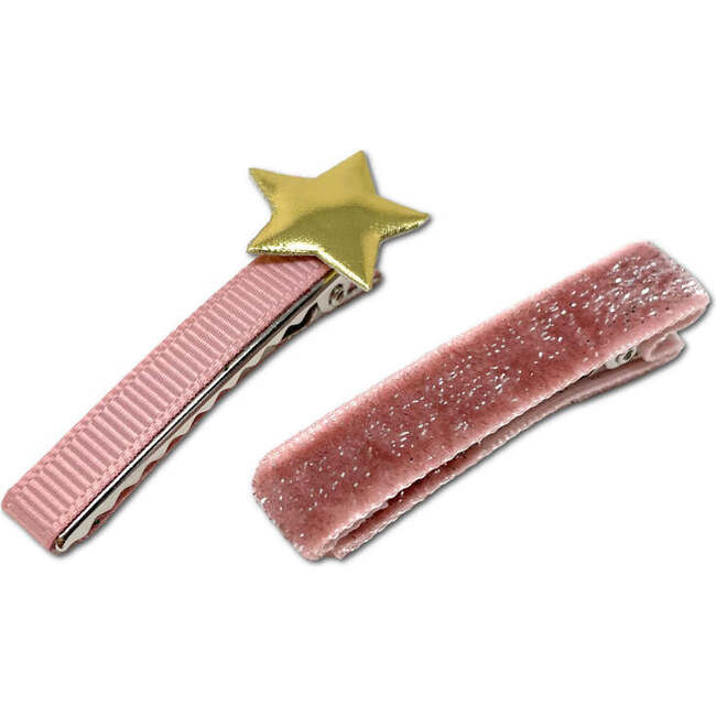 Pink Shimmer Velvet + Star Clip, set of 2 - Hair Accessories - 1