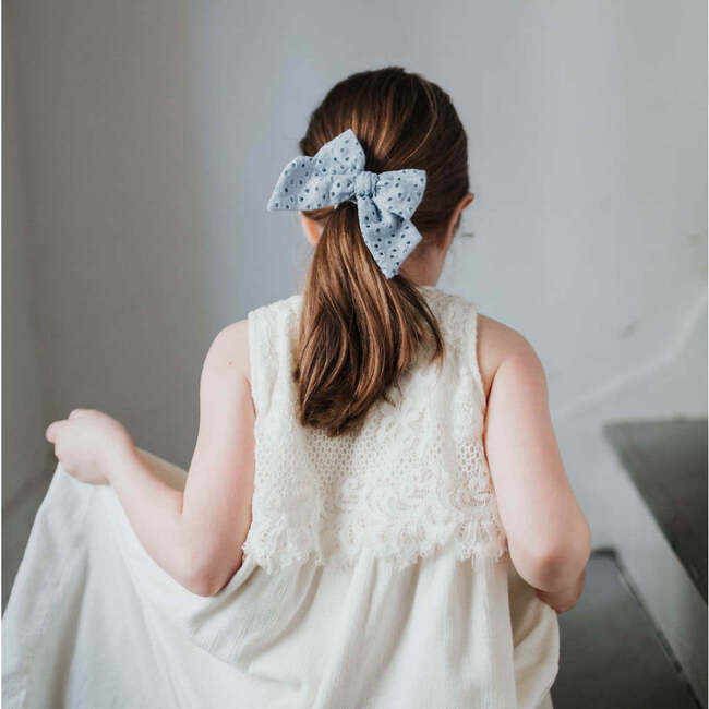 Eyelet Tied Bow, Blue - Hair Accessories - 2