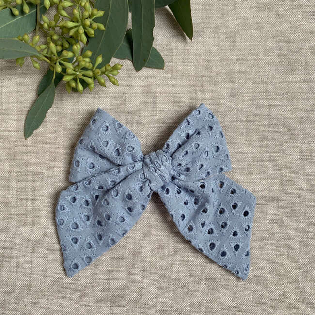 Eyelet Tied Bow, Blue - Hair Accessories - 3