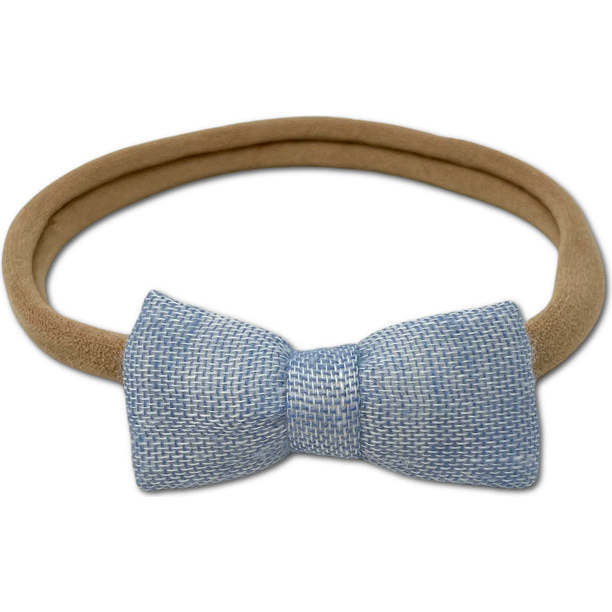Itty Bitty Bow Baby Headband, Blue Double Gauze