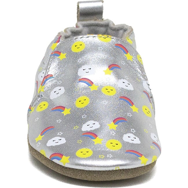 Sun Rainbow Clouds Soft Soles, Silver - Crib Shoes - 3