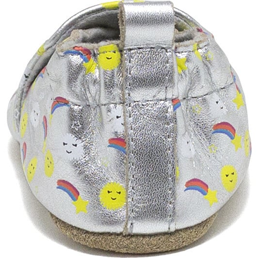 Sun Rainbow Clouds Soft Soles, Silver - Crib Shoes - 4