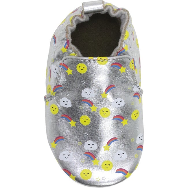 Sun Rainbow Clouds Soft Soles, Silver - Crib Shoes - 6