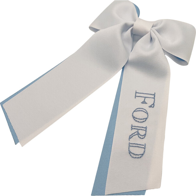 Block Name Basket Bow, White And Pale Blue - Hair Accessories - 1