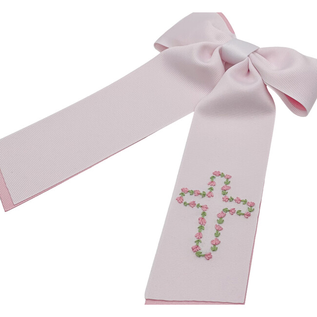 Floral Cross Basket Bow, White And Pink