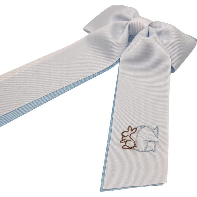 Bunny Block Initial Basket Bow, Pale Blue - Hair Accessories - 1