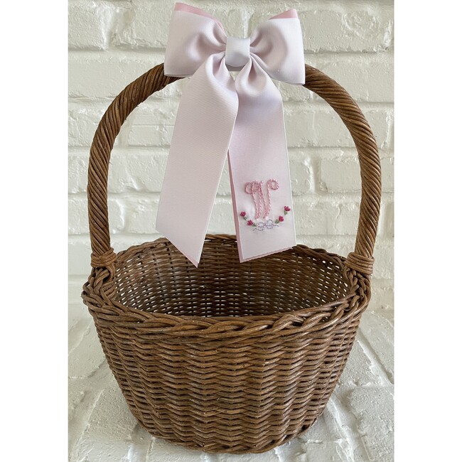 Wreath Script Initial Basket Bow, White And Pink - Hair Accessories - 2