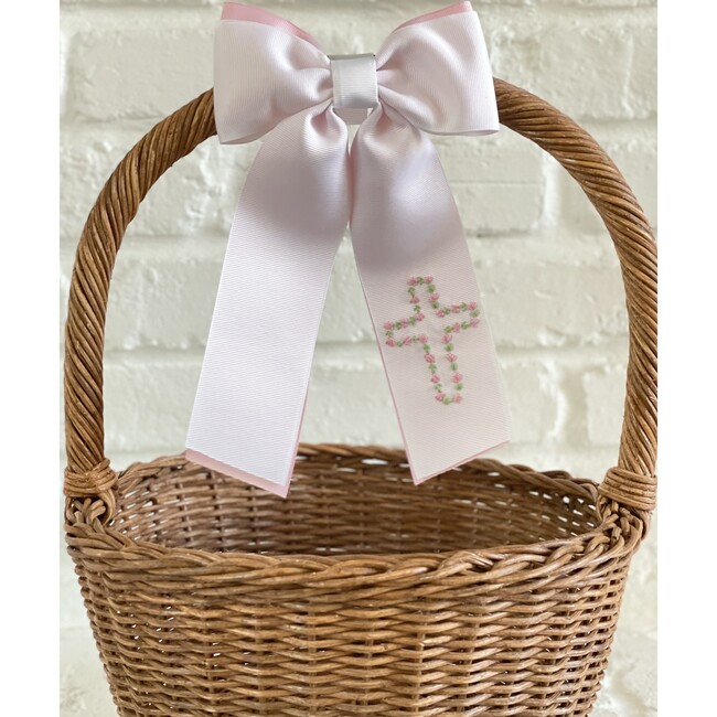 Floral Cross Basket Bow, White And Pink - Hair Accessories - 2
