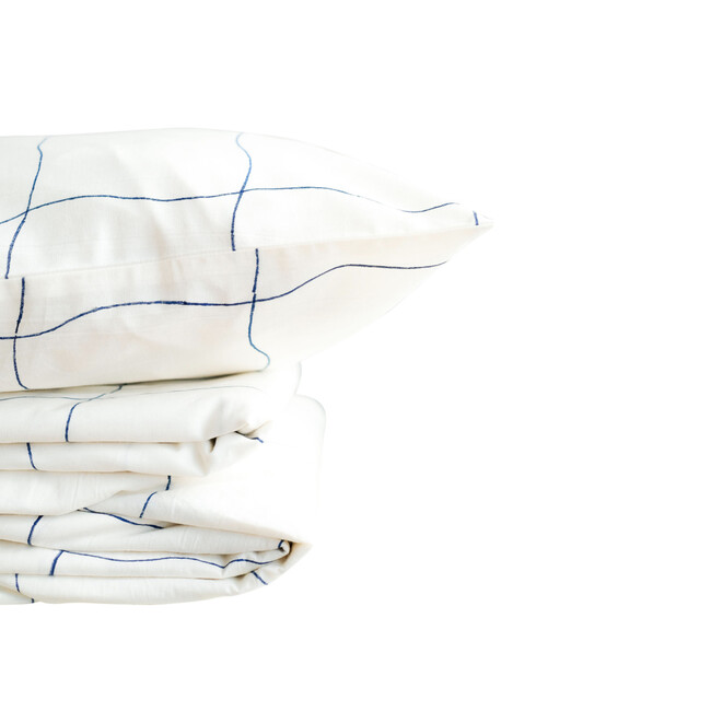 Organic Block-Printed Sheet Set, Wavy Grid - Sheets - 1