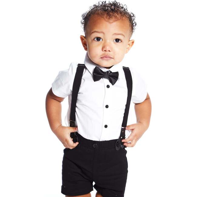 Baby Tuxedo Suspender Set, White - Mixed Apparel Set - 3