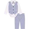 Baby Seersucker Vest Suit Set, Blue - Mixed Apparel Set - 1 - thumbnail