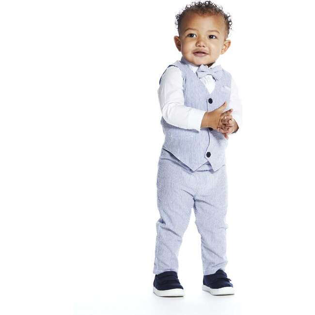 Baby Seersucker Vest Suit Set, Blue