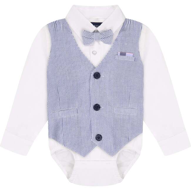 Baby Seersucker Vest Suit Set, Blue - Mixed Apparel Set - 6