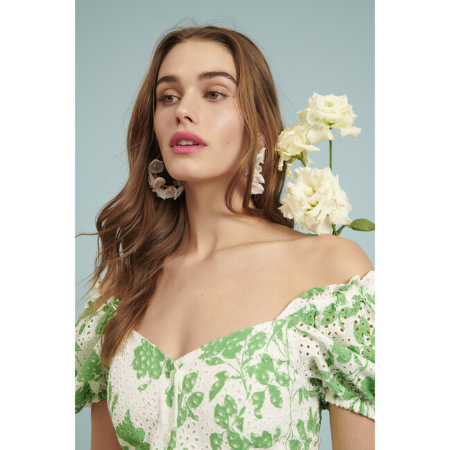 Women's Floral Eyelet Off Shoulder Button Up Dress - Dresses - 3