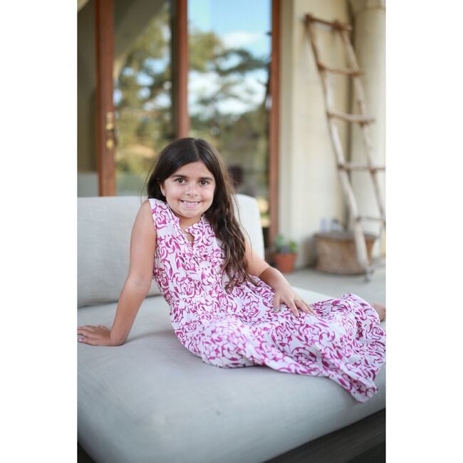 Sienna Kids Dress, Dark Pink Print - Dresses - 4