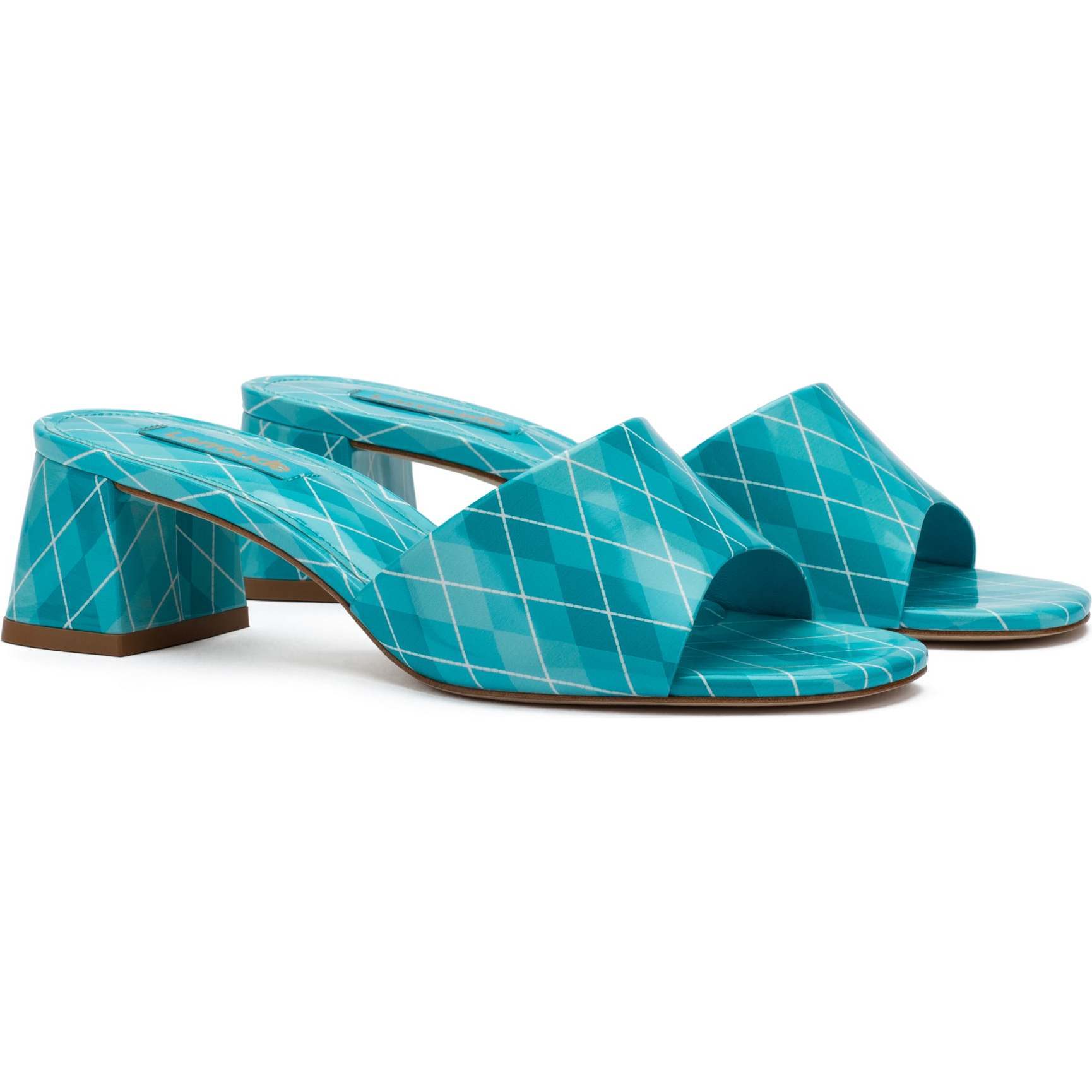 Women's Brigitte Mule, Acqua Argyle Patent Leather - Larroudé