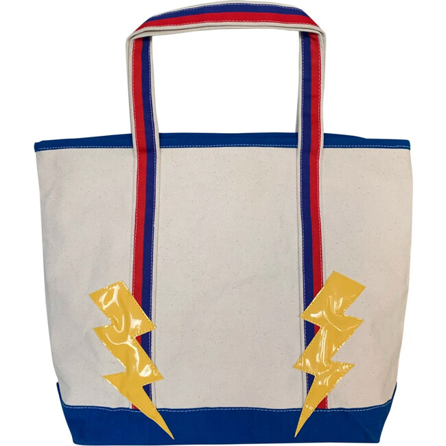 Monogrammable Lightning Patch Tote, Blue & Yellow