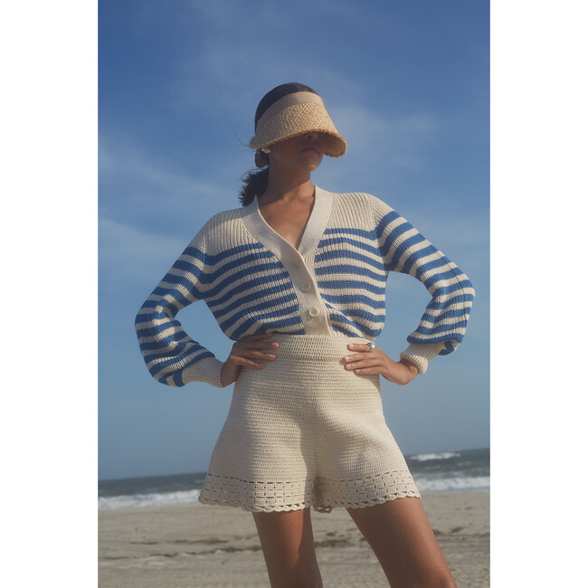 Women's Isla Stripe Cardi, Ivory Azul Stripe - Cardigans - 2