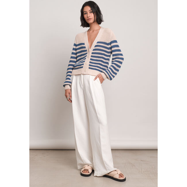 Women's Isla Stripe Cardi, Ivory Azul Stripe - Cardigans - 4