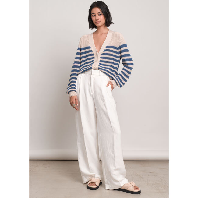 Women's Isla Stripe Cardi, Ivory Azul Stripe - Cardigans - 5