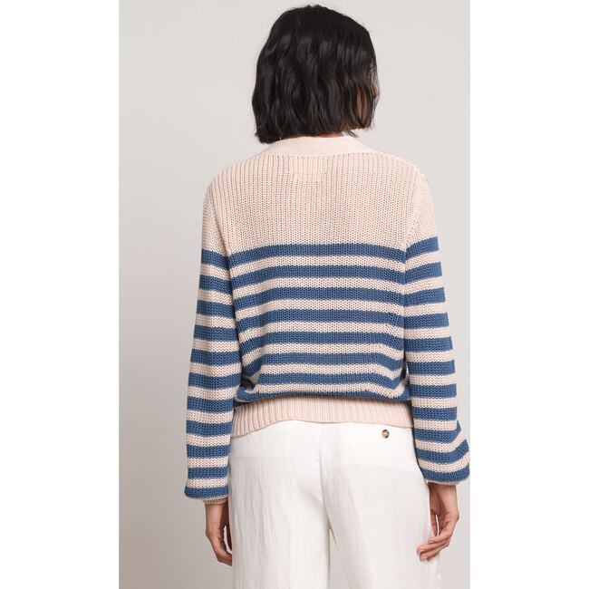 Women's Isla Stripe Cardi, Ivory Azul Stripe - Cardigans - 6