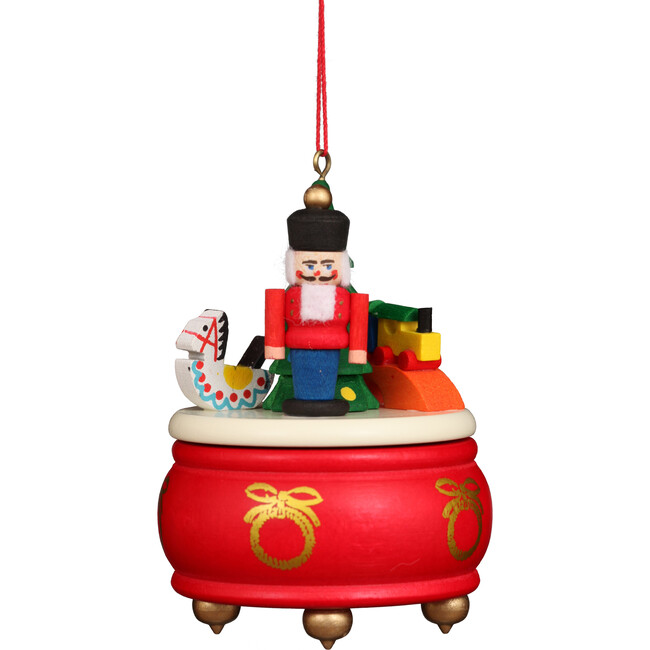 Music Box Ornament, Red With Nutcracker Detail