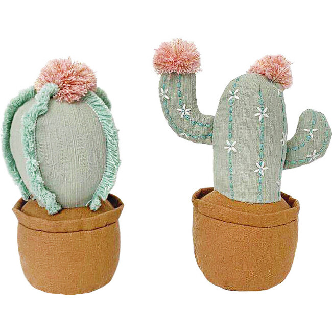 Set of 2 Cactus Pot Shelf Sitters, Green