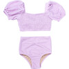 Two Piece High Waist Smocked Set, Shimmer Lilac - Two Pieces - 1 - thumbnail