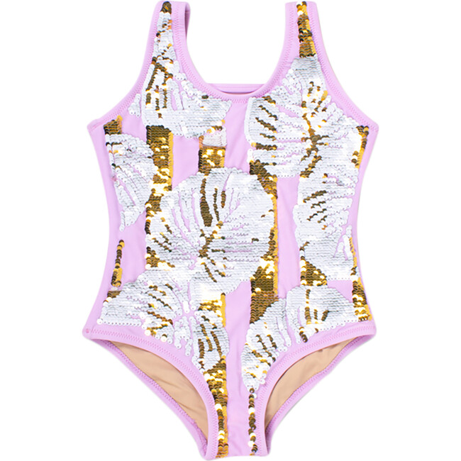 One Piece Magic Sequin Swimsuit, Purple Palm