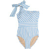 Women's One Piece One Shoulder Swimsuit, Light Blue Stripe - One Pieces - 1 - thumbnail