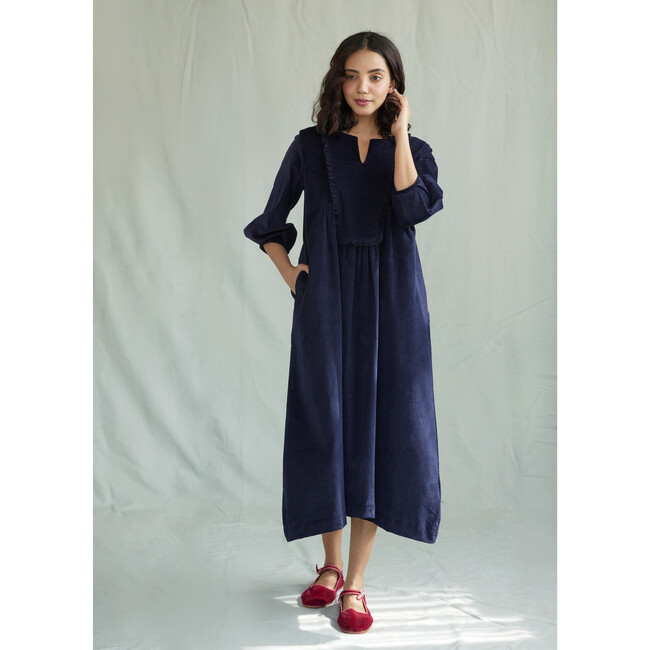 Women's  Artist's Dress, Blue Velvet Needlecord